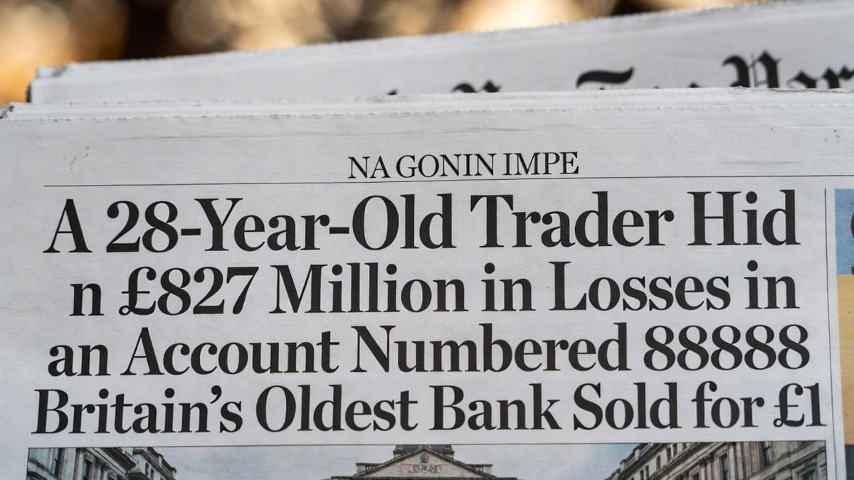 A 28-Year-Old Trader Hid £827 Million in Losses in an Account Numbered 88888. Britain's Oldest Bank Sold for £1.
