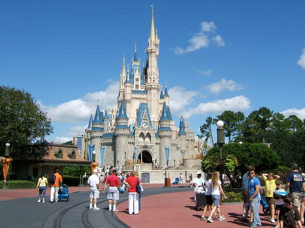 Crowds in front of Cinderella Castle at Walt Disney World's Magic Kingdom