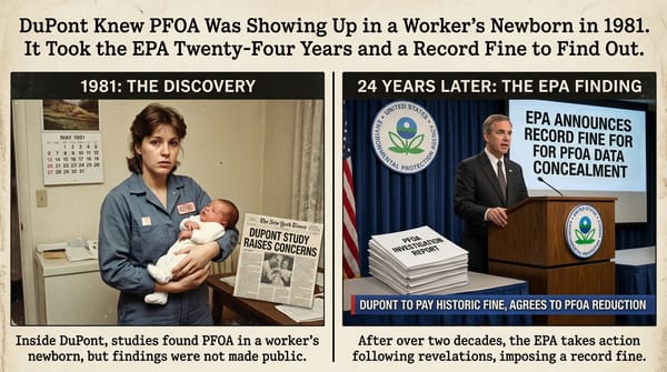DuPont Knew PFOA Was Showing Up in a Worker's Newborn in 1981. It Took the EPA Twenty-Four Years and a Record Fine to Find Out.